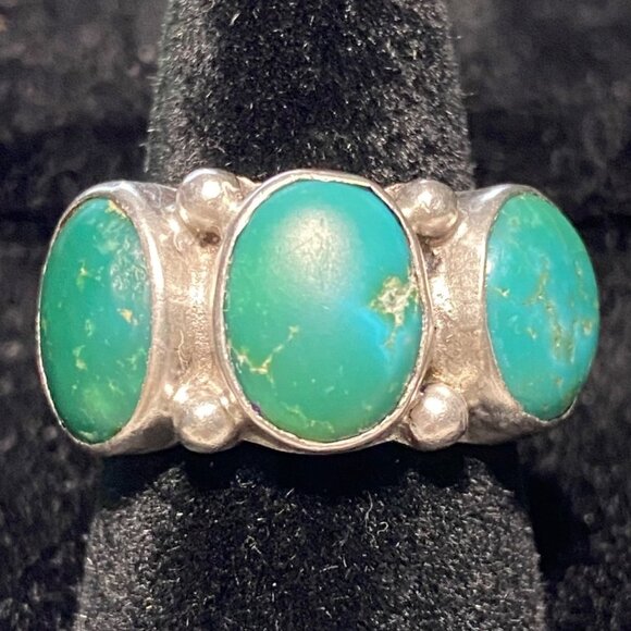 Ring Green Turquoise Size 6.5 Possibly Native Pawn Unmarked Vintage Jewelry Ster - Picture 1 of 8
